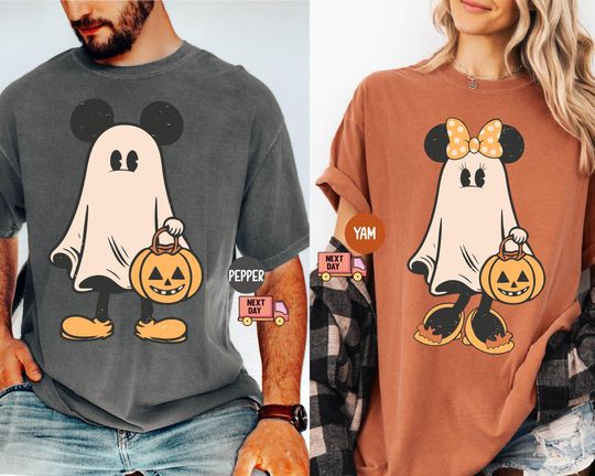 Discover Comfort Color Retro Mickey Minnie Halloween Couple Shirts, Mickey Ghost Shirt,Minnie Ghost Shirt,Spooky Season Shirt,Disney Halloween Shirts