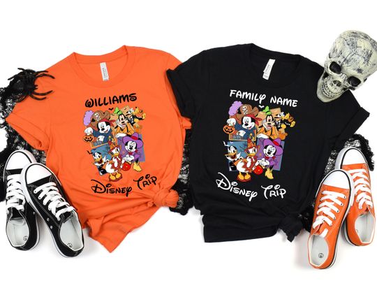 Discover Custom Family Name Halloween Disney Trip Shirt, Disney Characters Shirt, Disney Halloween Shirts, Halloween Matching Shirts,Family Trip Tees