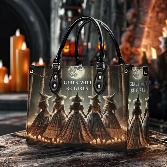 Girls Will Be Girls Witch Handbag With Handle, Spooky Halloween Bags, Trick Or Treat Halloween Bags, Witchy Gothic Bags