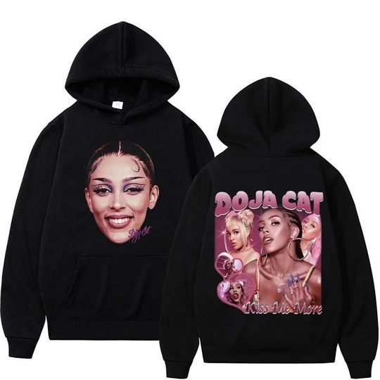 Doja Cat Big Face Double Sided Graphic Hoodies 90s Rapper Hip Hop Artist Hoodie