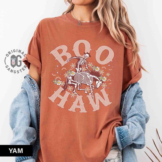 Discover Cowgirl Ghost Comfort Colors Shirt, Cowgirl Halloween Rodeo Shirt, Western Fall shirt, Boo Haw Shirt, Trendy Cowgirl Halloween shirt,