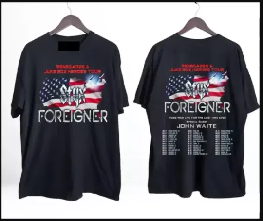 Discover Foreigner 2024 Tour T-Shirt, Styxs 2024 Tour, Foreigner and Styxs Tour Shirt