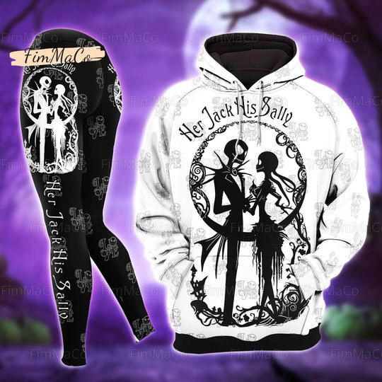 Discover Her Jack His Salla Hoodie Legging Set, Jack Skellington Hoodie, Sally Hoodie, Jack Skellington Legging, Sally Workout Legging
