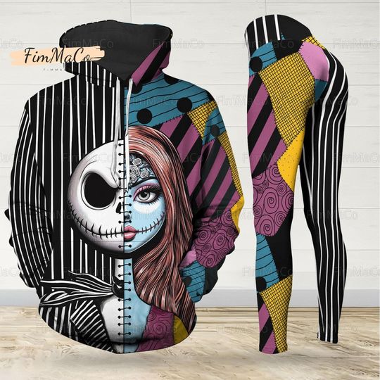 Discover Jack Skellington And Sally Hoodie Legging Set, Jack Skellington Hoodie, Sally Hoodie, Nightmare Couple Hoodie, Skellington Yoga Legging
