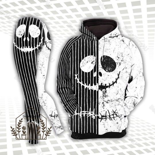 Halloween Jack Skellington Cosplay Hoodie/Leggings, Horror Workout Pants, Nightmare Before Christmas Outfit, Disney Halloween Leggings