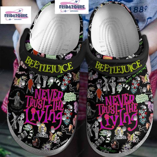 Discover Halloween Clogs, Beetle Never Trust The Living Sneakers, Beetle Broadway Musical, Horror Character Sandals, Spooky Movie Gift