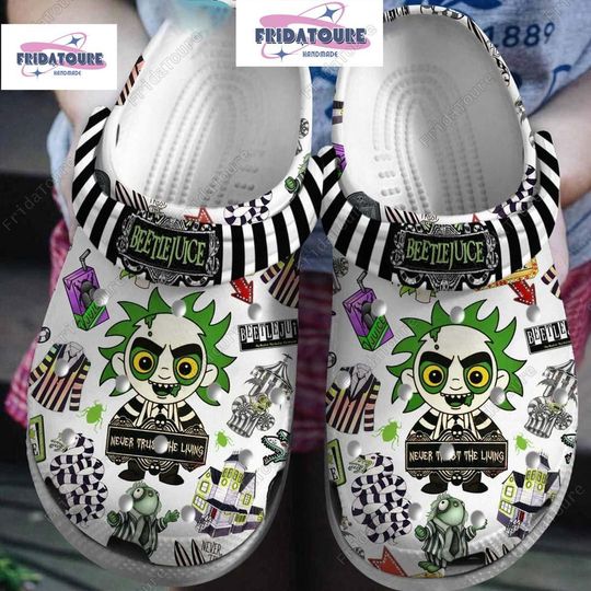 Halloween Beetle Juice Shoes, Never Trust The Livings Sneakers, Ghost the Most Sandals, Beetle Juice Horror Movie Slippers For Man Women