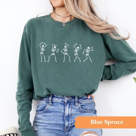 Discover Dancing Skeletons Long Sleeve, Halloween Skeleton Long Sleeve, Halloween Comfort Colors Shirt