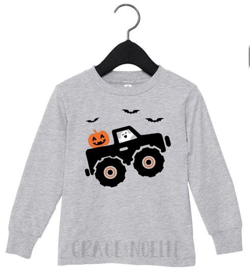 Discover Halloween Monster Truck Long Sleeve Shirt | Boy's Halloween | Boy's Monster Truck Long Sleeve Shirt | Truck Halloween Shirt |Halloween Shirt