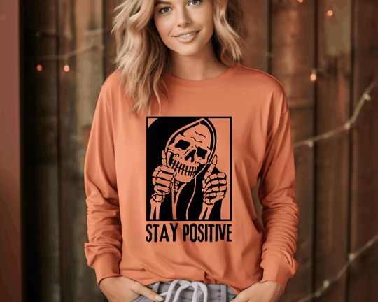 Stay Positive shirt,Spooky Season Shirt,Halloween Long sleeve Shirt,Happy Halloween Shirt,Dancing Skeleton Pumpkin Shirt,Boo Boo Crew Shirt