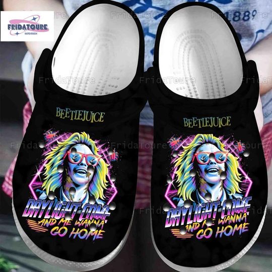 Halloween Shoes, Beetle Juice Daylight Come Sneakers, Beetle Broadway Musical, Horror Character Sandals For Kids & Adults, Spooky Movie Gift