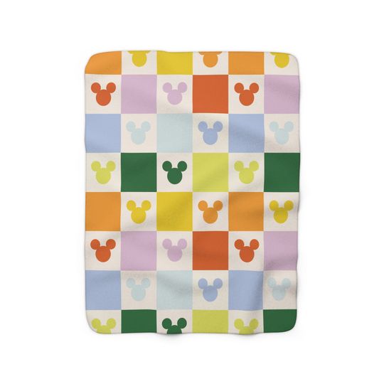 Pastel Disney Sherpa Fleece Blanket, Disney Checkered Blanket, Disney Blanket