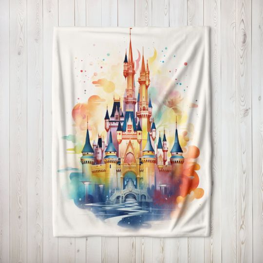 Cinderellas Castle Blanket, Watercolor Disney Throw, Vibrant Home Decor