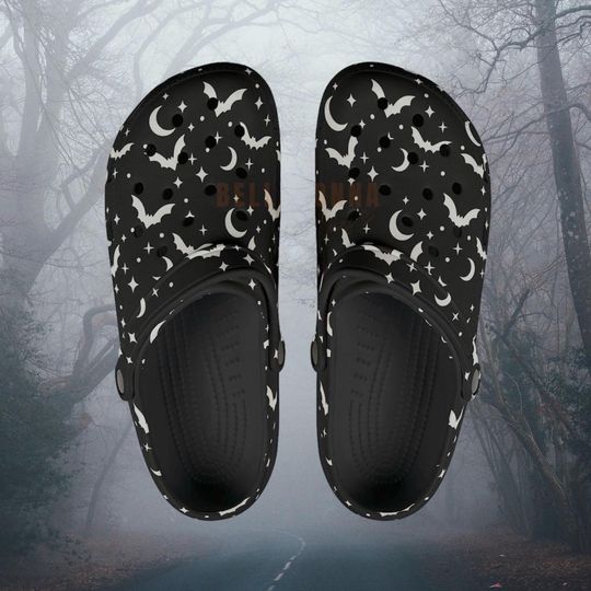 Discover Bat and Moon Halloween EVA Foam Rubber Clogs, Halloween Frocs, Cute Halloween Shoes