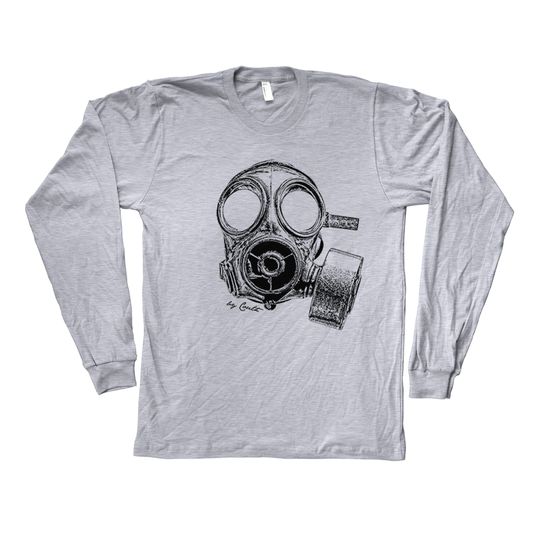 Discover Mens T-shirt, Vintage Gas Mask Shirt, Steampunk, Long Sleeve T-shirt, Crew Neck Tshirt, Hand Screen Print, Urban Look