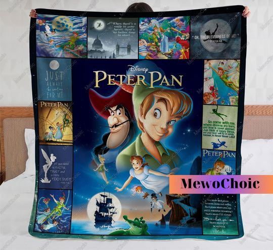 Halloween Peter Pan Blanket, Disney Movie Blanket, Tinker Bell Fleece Blanket