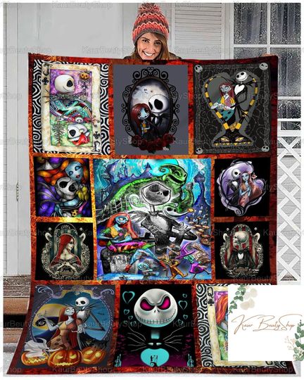 Halloween Jack And Sally Blanket, Jack Skellington Blanket, Halloween Fleece Blanket