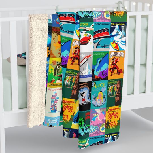 Discover Disney Retro Vintage Posters Inspired Sherpa Fleece Blanket Throw
