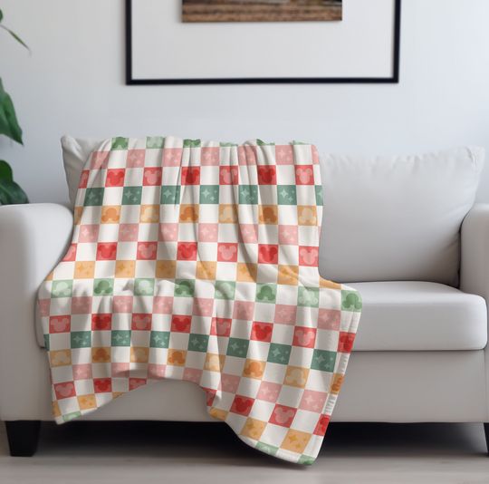Discover Magical Holidays with Mickey: Checkered Christmas Sherpa Blanket, Mickey Mouse Blanket
