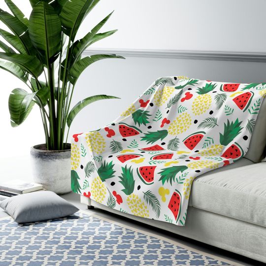 Discover Hidden Mickey Fruits Blanket, Disney Sherpa Fleece Blanket, Disney Couch Blanket
