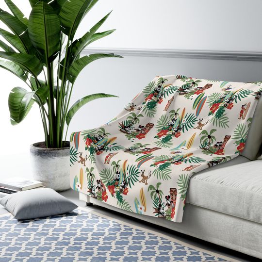 Discover Disney Hawaiian Holiday Inspired Sherpa Fleece Blanket Throw Hand Drawn Art Gift