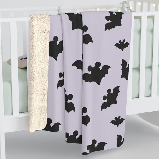 Discover Disney Halloween Blanket, Disney Sherpa Fleece Blanket, Mickey Bat Blanket