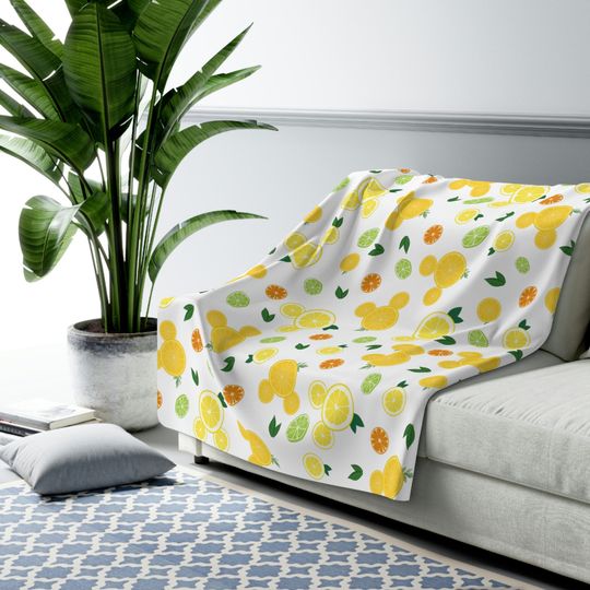Citrus Hidden Mickey Blanket, Disney Sherpa Fleece Blanket, Disney Couch Blanket