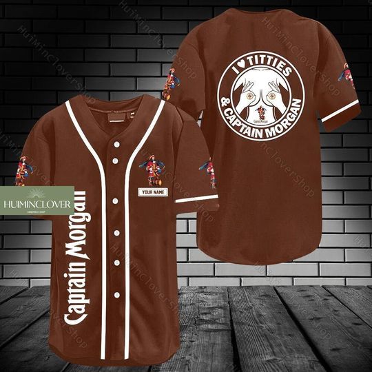 Custom Captain Morgan Jersey, Captain Morgan Baseball Shirt, I Love Titties Captain Morgan Jersey, Shirt For Men, Alcohol Jersey Shirt