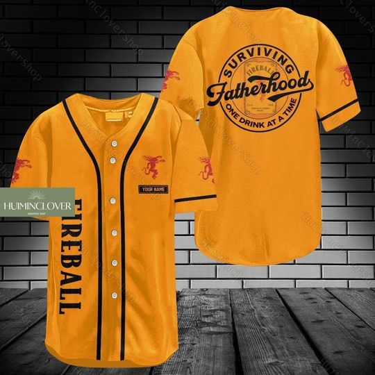 Personalized Fireball Baseball Shirt, Fireball Fatherhood Jersey Shirt, Whiskey Lovers Shirt, Alcohol Baseball Jersey, Shirt For Men