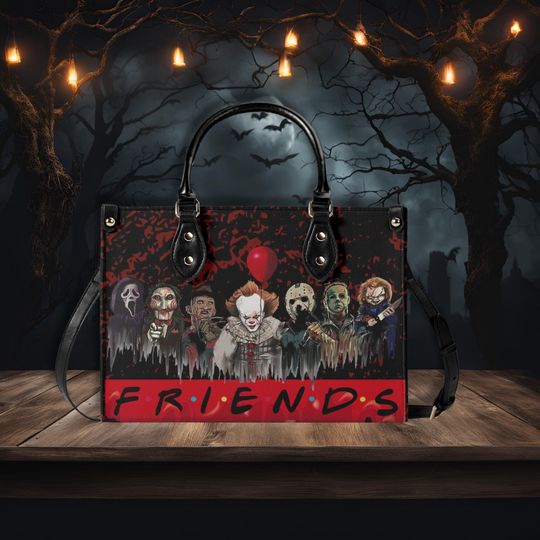 Discover Psycho Friends Tote Handbag. Horror Handbag, Waterproof PU Leather Tote, Top Handle Vegan Leather, Crossbody, Shoulder bag.