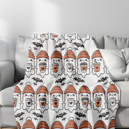 Discover Ghost Coffee Fleece Blanket Velveteen Plush Blanket Halloween Fleece Blanket Halloween Gift Ghost Coffee Blanket Cozy Fleece Spooky Season