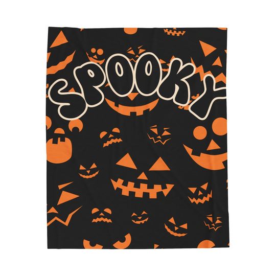Discover Spooky Pumpkin Halloween Blanket, Spooky Blanket, Black Cat, Retro Halloween Pumpkin Blanket