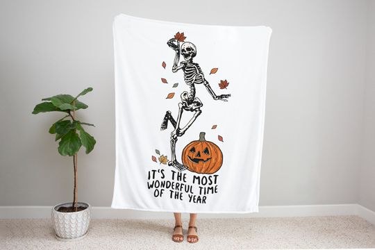 Discover Skeleton Blanket, Most Wonderful Time of the Year, Custom Halloween Blanket, Fall Blanket, Halloween Gift, Thanksgiving Gift, Birthday Gift