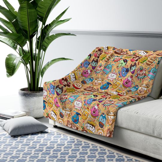 Discover Disney Munchlings Inspired Sherpa Fleece Blanket Throw Hand Drawn Gift