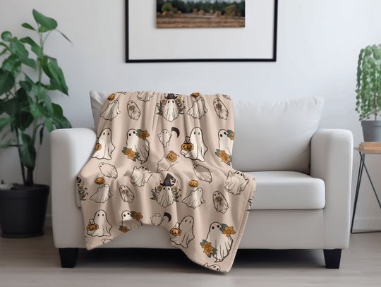 Discover Halloween Ghost Blanket for Fall Decor, Cute Ghosts Fleece Blanket, Fall Vibes