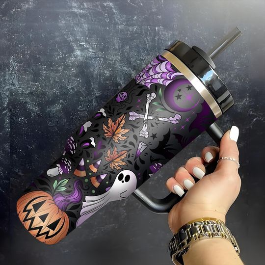 Discover Retro Halloween Pumpkin Tumbler 40oz, Mystic Hippie Tumbler, Halloween Cup Aesthetic Gifts