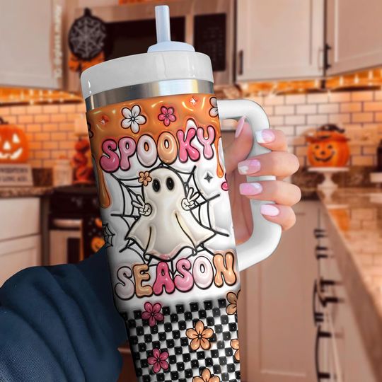 Discover Spooky Vibe Print 3D Effect 40 Oz Tumbler, Ghost Pumpkin Tumbler, Print 3D Halloween Tumbler, Trick Or Treat Halloween Tumbler, Ghost Cup
