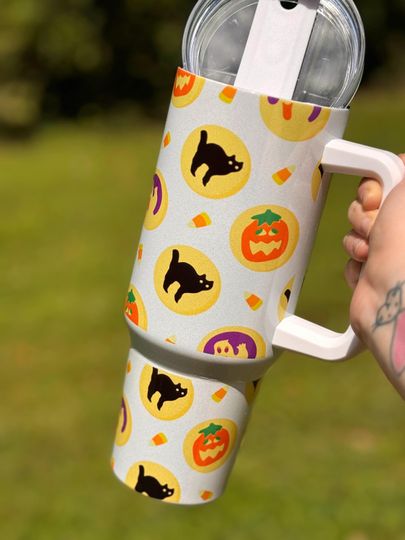 Discover Halloween Sugar Cookie Shimmer White OR Satin Beige Leak-Proof Tumbler, 40oz Tumbler with Handle, Sugar Cookie Halloween Tumbler