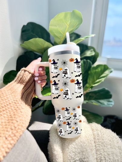 Discover Cute Ghost Reading Tumbler 40oz, Halloween Bookish 40oz Tumbler,  Halloween 40oz Cup