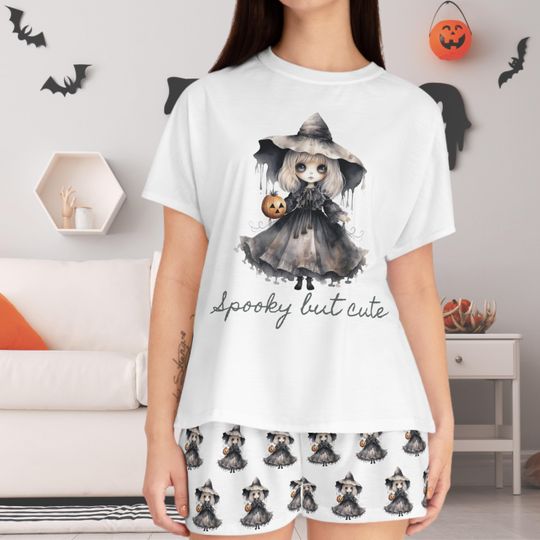 Pajama set cute halloween spooky girl pjs, pyjama set, pumpkin, fall pajamas, halloween gift