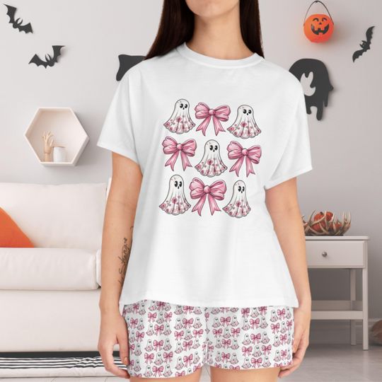 Pajama set cute halloween ghost coquette bow halloween pjs, pyjama set, halloween gift