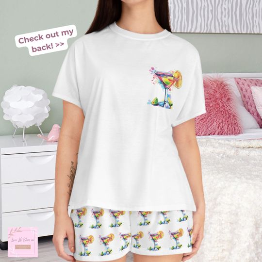 Discover Pajama set, martini bridesmaid pajamas, cocktail bridesmaid gift, it girl holiday pyjama, colourful cocktail coquette