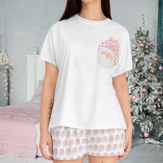 Discover Pajama set, Christmas pjs, summer pj set, couple pyjamas, pyjama set, holiday pyjama, retro Santa, pink Santa, holly jolly T-Shirt