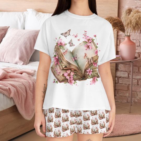 Discover Pajama set cottage core wildflowers pjs, couple pyjamas, cute pyjama set, floral book lover pyjama