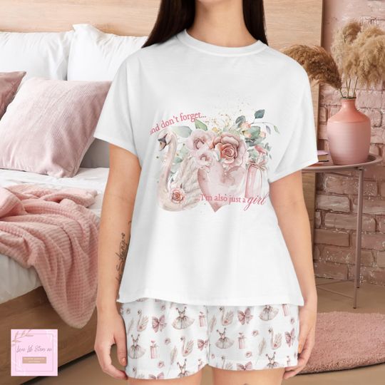 Pajama set, valentines pjs, coquette swan shirt, bridesmaid gift, it girl holiday pyjama, pink coquette