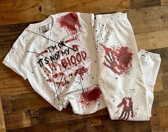 Discover Bloody Halloween T-shirt Pajamas Set | Halloween Sleepwear