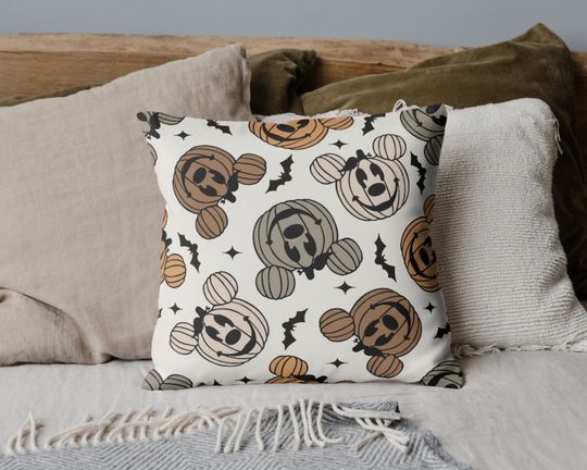Discover disney halloween pillow cover, fall pumpkin decor, mickey mouse pumpkin pillow