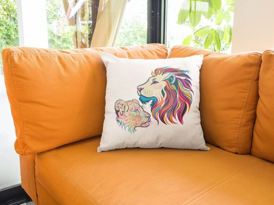Discover Big Lion and Baby Lion Square Pillow, prints on both sides, animal lover