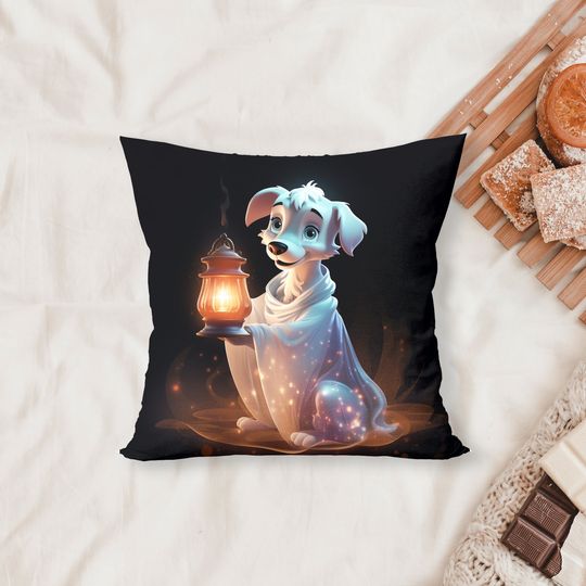 Discover Dog Holding A Lantern Spun Polyester Square Pillow, Holiday gift