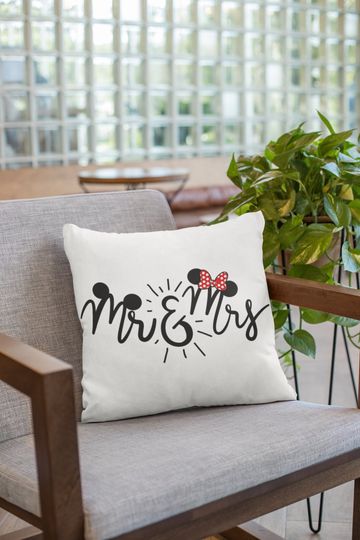 Discover Mr. and Mrs. Disney Pillow and Pillow Case - Wedding Gift, Anniversary Gift
